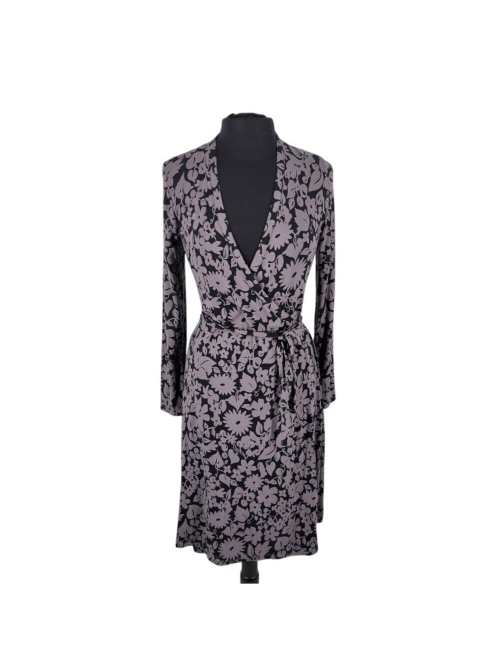 Boden US 10R Wrap Dress Black Gray Floral Whimsigoth Dark Academia Midi feminine